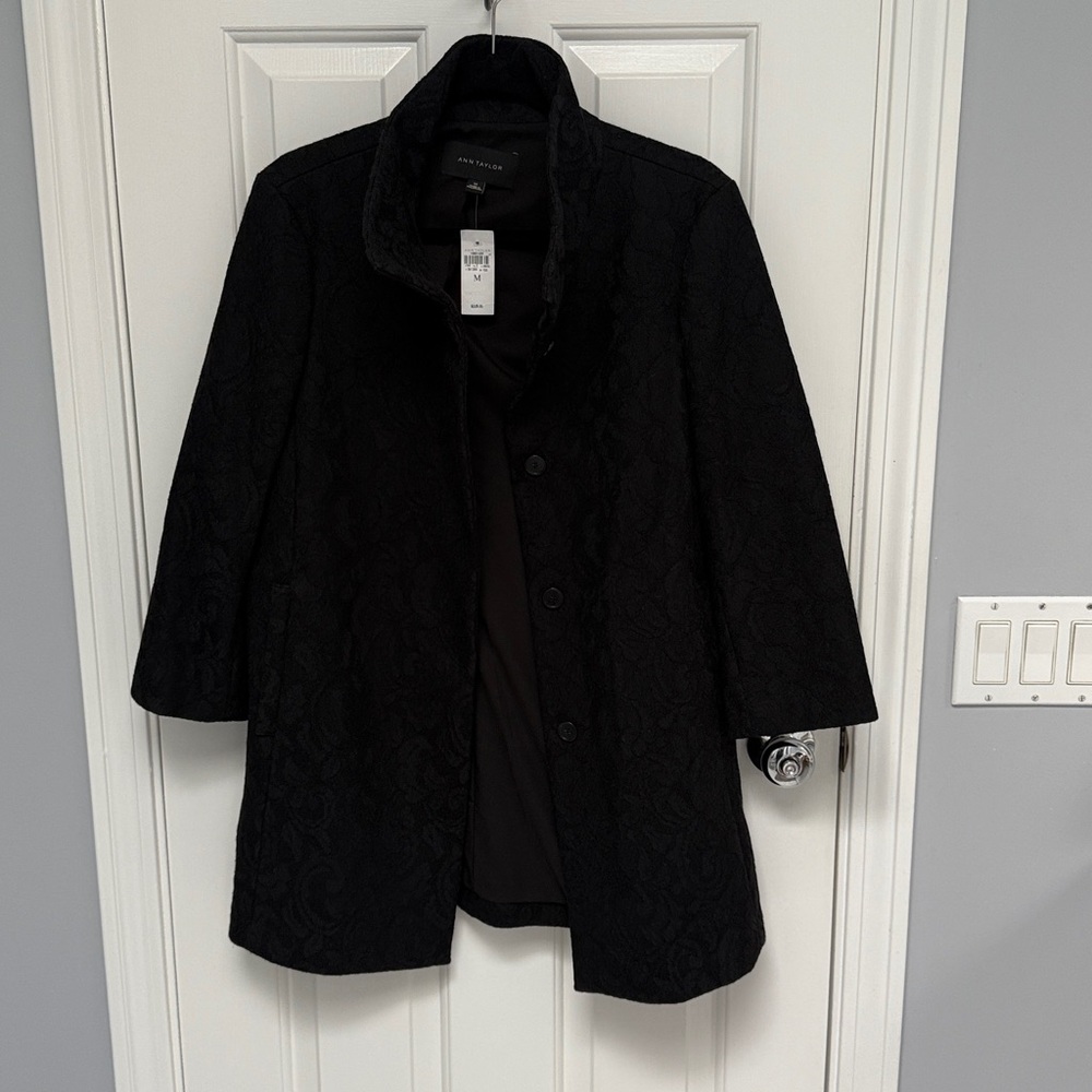 Ann Taylor Black Jacket- Coat with subtle lace pattern fabric
